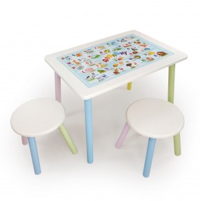 Детский комплект стол и два табурета круглых с накладкой Алфавит (Белый, Белый, Цветной) в Урае - uray.mebel-74.com | фото