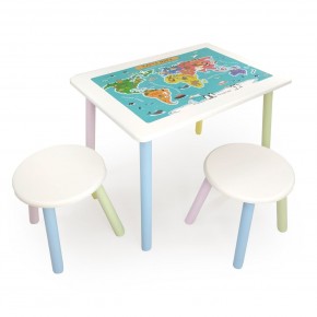 Детский комплект стол и два табурета круглых с накладкой Детский мир (Белый, Белый, Цветной) в Урае - uray.mebel-74.com | фото