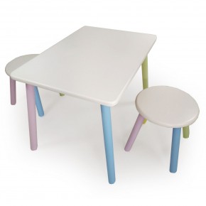 Детский комплект стол и два табурета круглых с накладкой Космос  (Белый, Белый, Цветной) в Урае - uray.mebel-74.com | фото