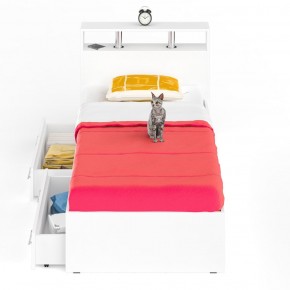 Камелия Кровать с ящиками 0900, цвет белый, ШхГхВ 93,5х217х78,2 см., сп.м. 900х2000 мм., без матраса, основание есть в Урае - uray.mebel-74.com | фото