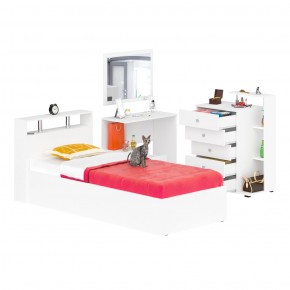 Камелия спальня № 7 Кровать 900 + Стол косметический + Зеркало + Комод, цвет белый, сп.м. 900х2000 мм., б/м, основание есть в Урае - uray.mebel-74.com | фото