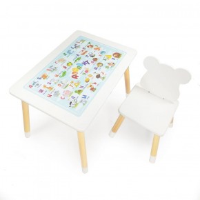 Комплект детской мебели стол и стул Мишутка с накладкой Алфавит (Белый/Белый/Береза) в Урае - uray.mebel-74.com | фото