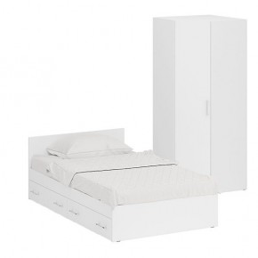 Кровать с ящиками 1200 + Шкаф угловой Стандарт, цвет белый, ШхГхВ 123,5х203,5х70 + 81,2х81,2х200 см., сп.м. 1200х2000 мм., без матраса, основание есть в Урае - uray.mebel-74.com | фото