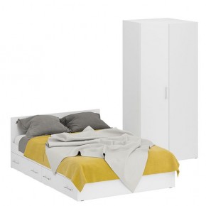 Кровать с ящиками 1400 + Шкаф угловой Стандарт, цвет белый, ШхГхВ 143,5х203,5х70 + 81,2х81,2х200 см., сп.м. 1400х2000 мм., без матраса, основание есть в Урае - uray.mebel-74.com | фото