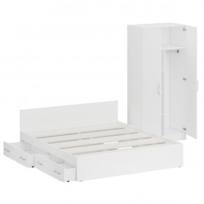 Кровать с ящиками 1800 + Шкаф 2-х створчатый Стандарт, цвет белый, ШхГхВ 183,5х203,5х70 + 90х52х200 см., сп.м. 1800х2000 мм., б/м, основание есть в Урае - uray.mebel-74.com | фото