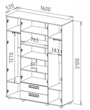 Шкаф 4-х дверный с ящиками М-1 Серия Вега (с зеркалом) в Урае - uray.mebel-74.com | фото