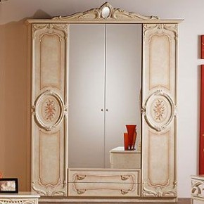 Шкаф 4-х дверный с зеркалами (01.144) Роза (беж) в Урае - uray.mebel-74.com | фото