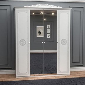 Шкаф 4-х дверный с зеркалами (12.244) Грация (белый/серебро) в Урае - uray.mebel-74.com | фото