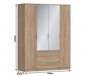 Шкаф 4х дверный с зеркалами Николь СБ-2595/1 (Дуб Сонома) в Урае - uray.mebel-74.com | фото