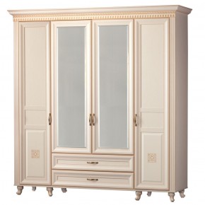 Шкаф для одежды 4-дверный с зеркалом №493 Марлен кремовый белый в Урае - uray.mebel-74.com | фото