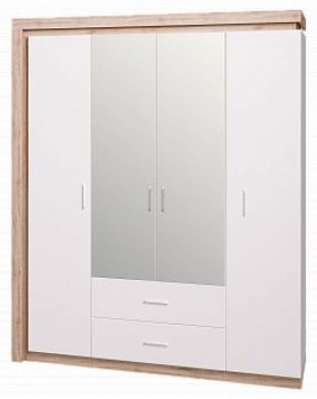 Шкаф для одежды с ящиками 4-х створчатый с зеркалом Люмен 16 в Урае - uray.mebel-74.com | фото